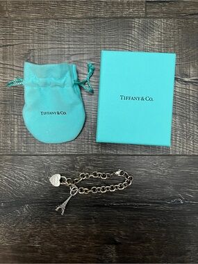 Tiffany & Co. Sterling Silver Charm Bracelet with Heart and Eiffel Tower